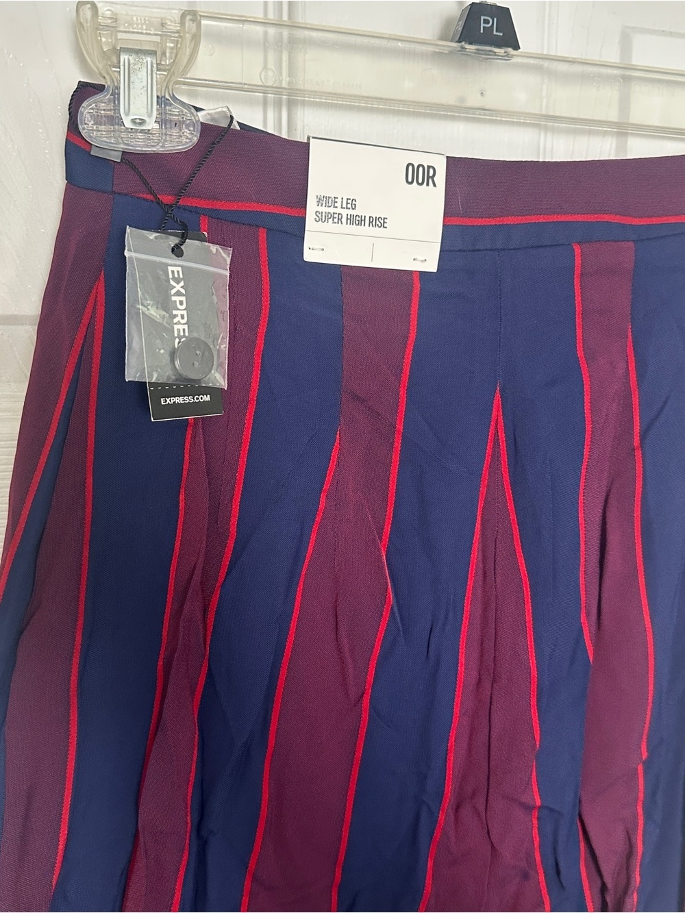 Express Burgundy & Navy Vertical-Strip Wide-Leg Pants - Picture 6 of 6